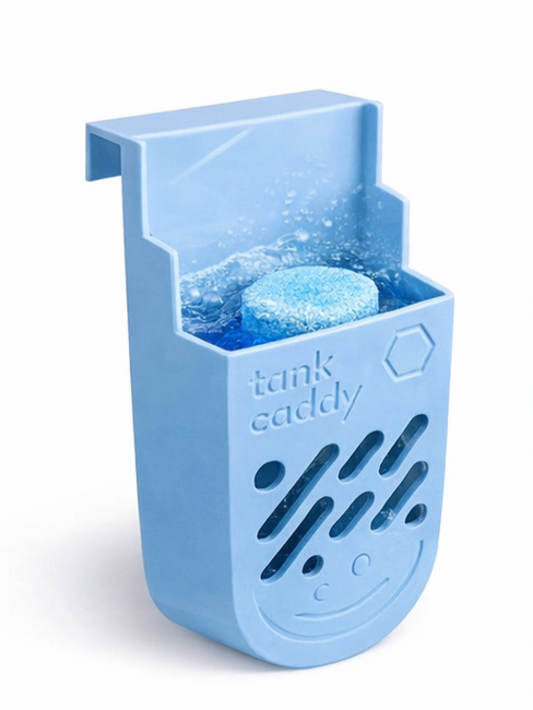 Toilet Tank Tablet Holder with Patented Soot-Trapping Reservoir